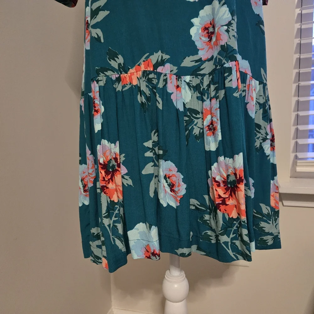 MINK PINK Sz S Tropical inspired S/Sl drop waist ruffle hem floral summer dress - Picture 5 of 10